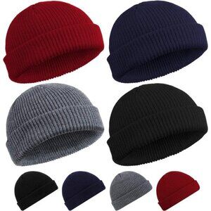 4 Pieces Trawler Beanie Watch Hat Roll up Edge Skullcap Fisherman Beanie Unisex